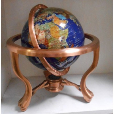 9" World Globe GEM GEMSTONE 3 Leg Claw Feet Copper Table Stand NICE   163067648985